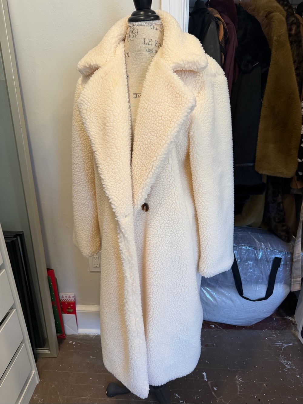 Cream Teddy Long Coat - Women's Faux Shearling Jacket